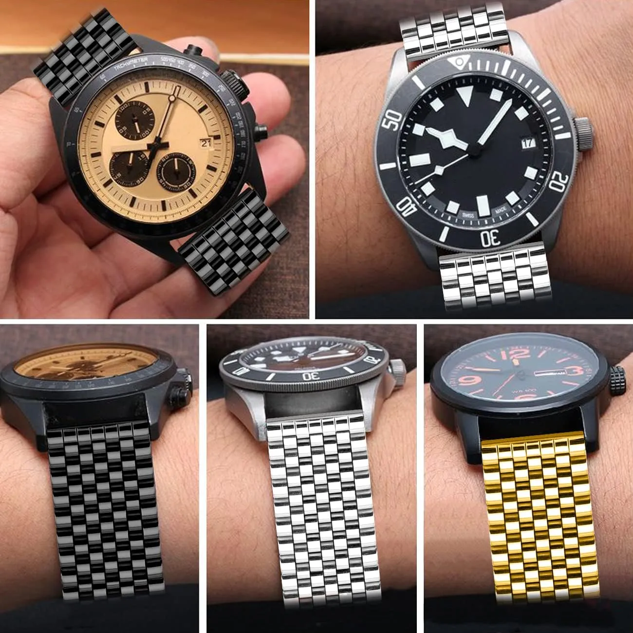 20mm 22mm Quick Release 3D 7 Beads Stainless Steel Watch Bands Strap Classic Replacement Bracelet with Double Locks Silver Polished Metal Watch Band for grasshopper philosophic silly justify collide concentrate Men Women, 