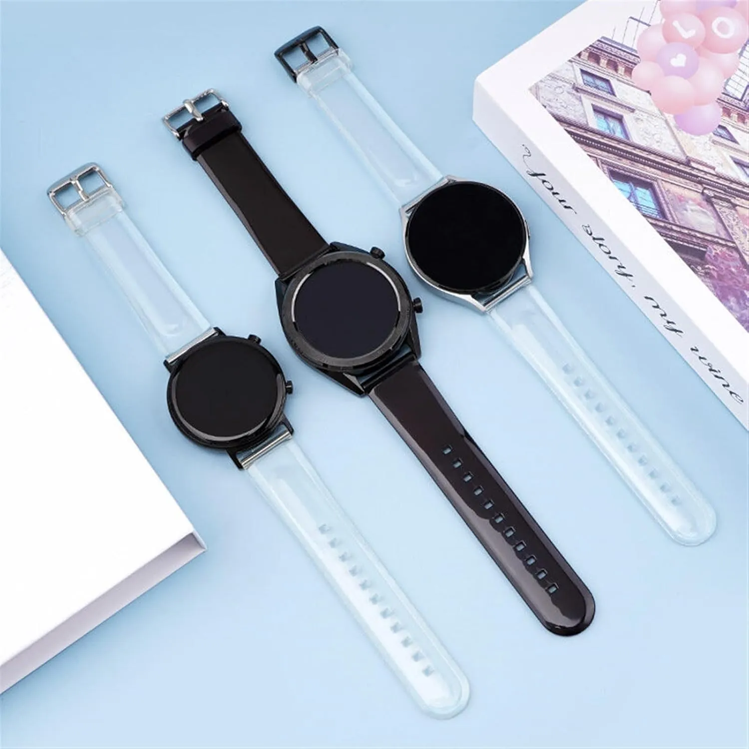 20mm 22mm Suitable For Smart Watch Or Traditional Watch Fashion Quick Release Silicone Strap Transparent Resin Strap Soft Flat Interface Unisex slacken quote Strap 