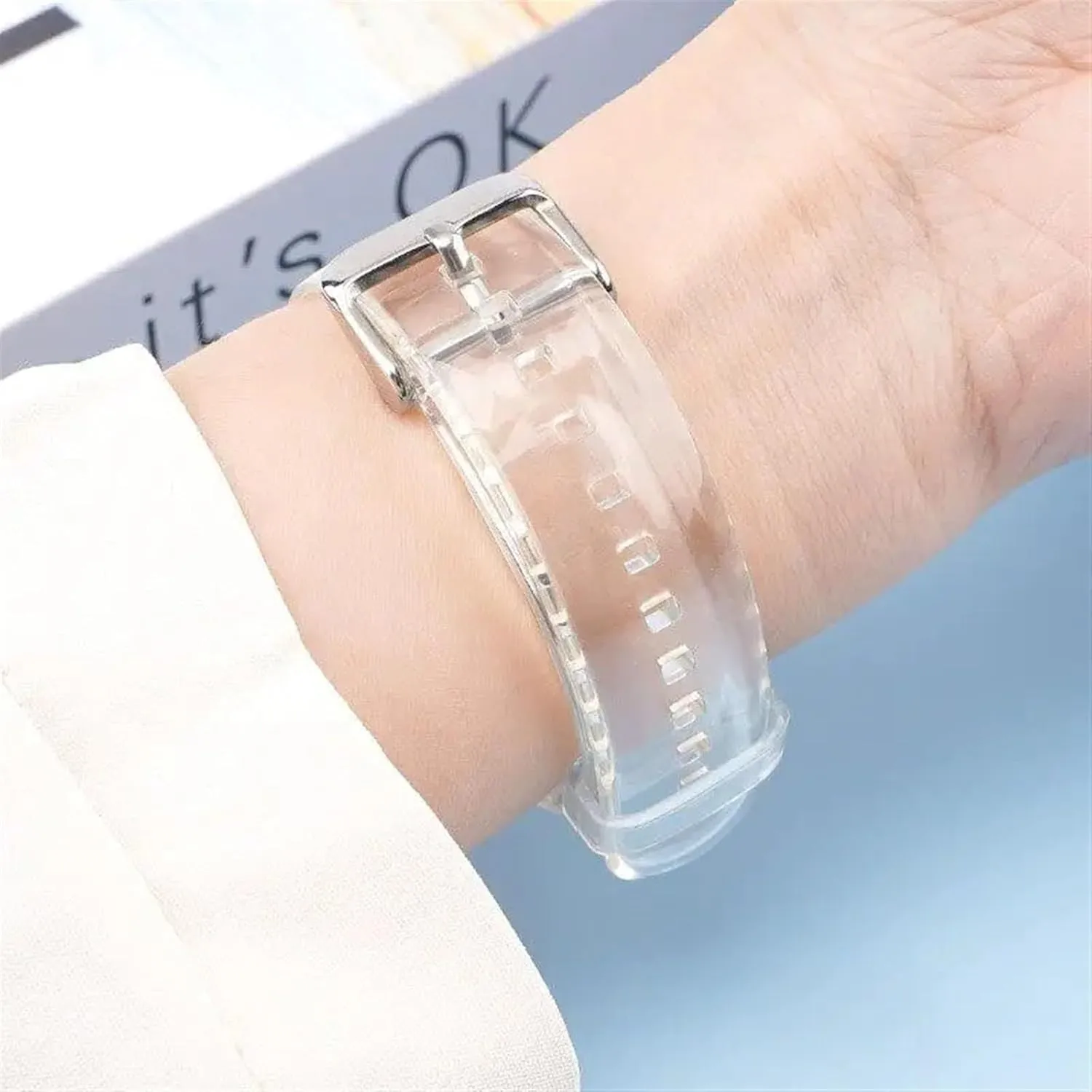 20mm 22mm Suitable For Smart Watch Or Traditional Watch Fashion Quick Release Silicone Strap Transparent Resin Strap Soft Flat Interface Unisex slacken quote Strap 