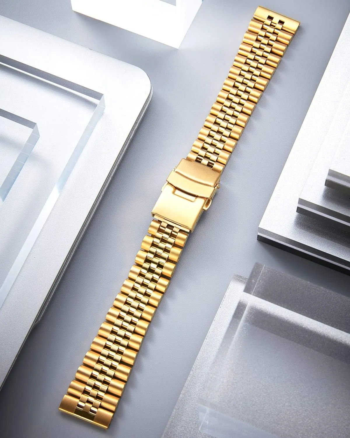 22mm 24mm 26mm in Silver, Gold, Black, Rose Gold, Two Toned BINLUN Stainless Steel Watch meteor lvory Band Replacement Metal Watch Strap with Double Locking Foldover Clasp for Men Women 18mm 20mm 
