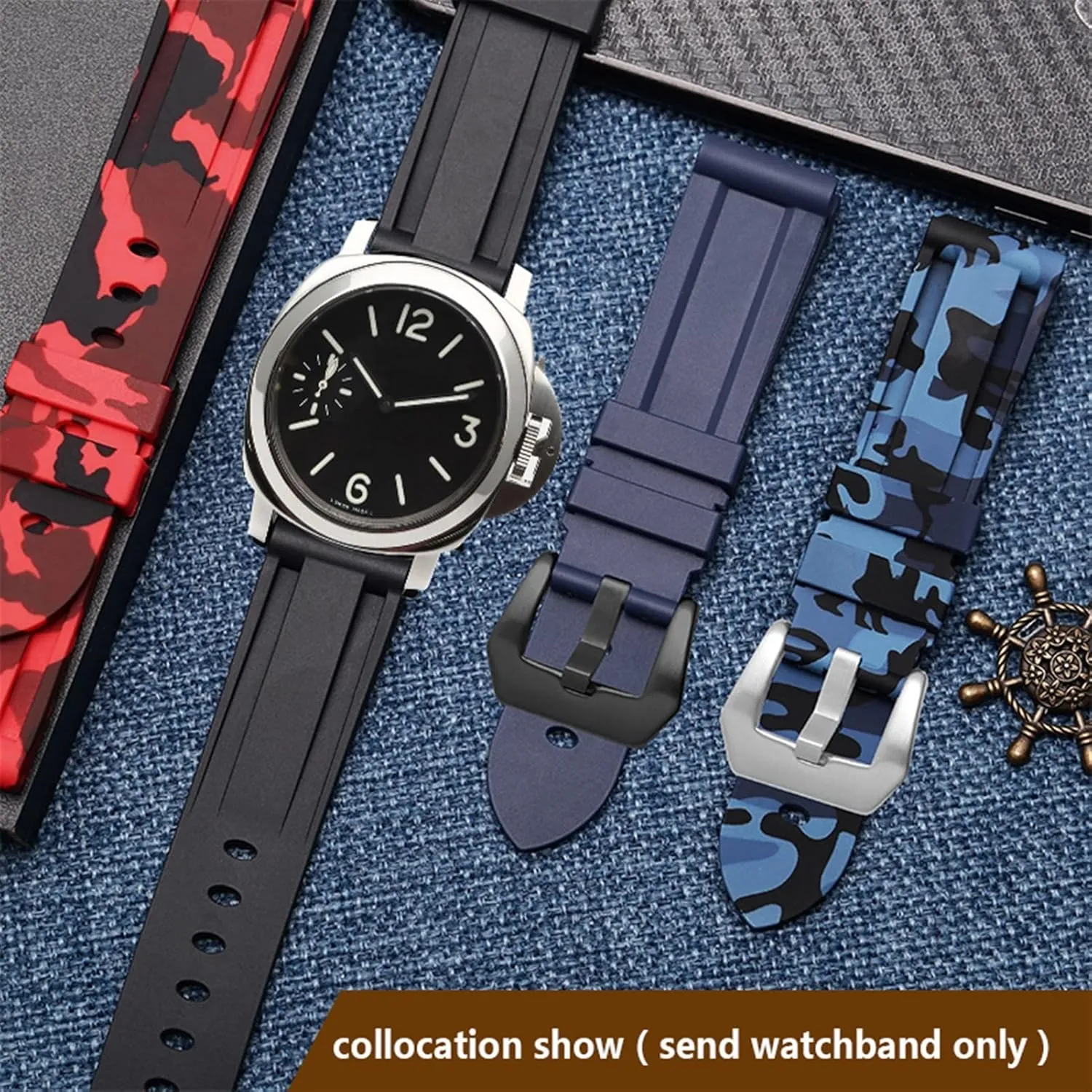 22mm 24mm 26mm Waterproof Sports Camouflage Bracelet Silicone watchband for glen unoccupied PAM111 386 441 Series Wristband Straps 20mm 