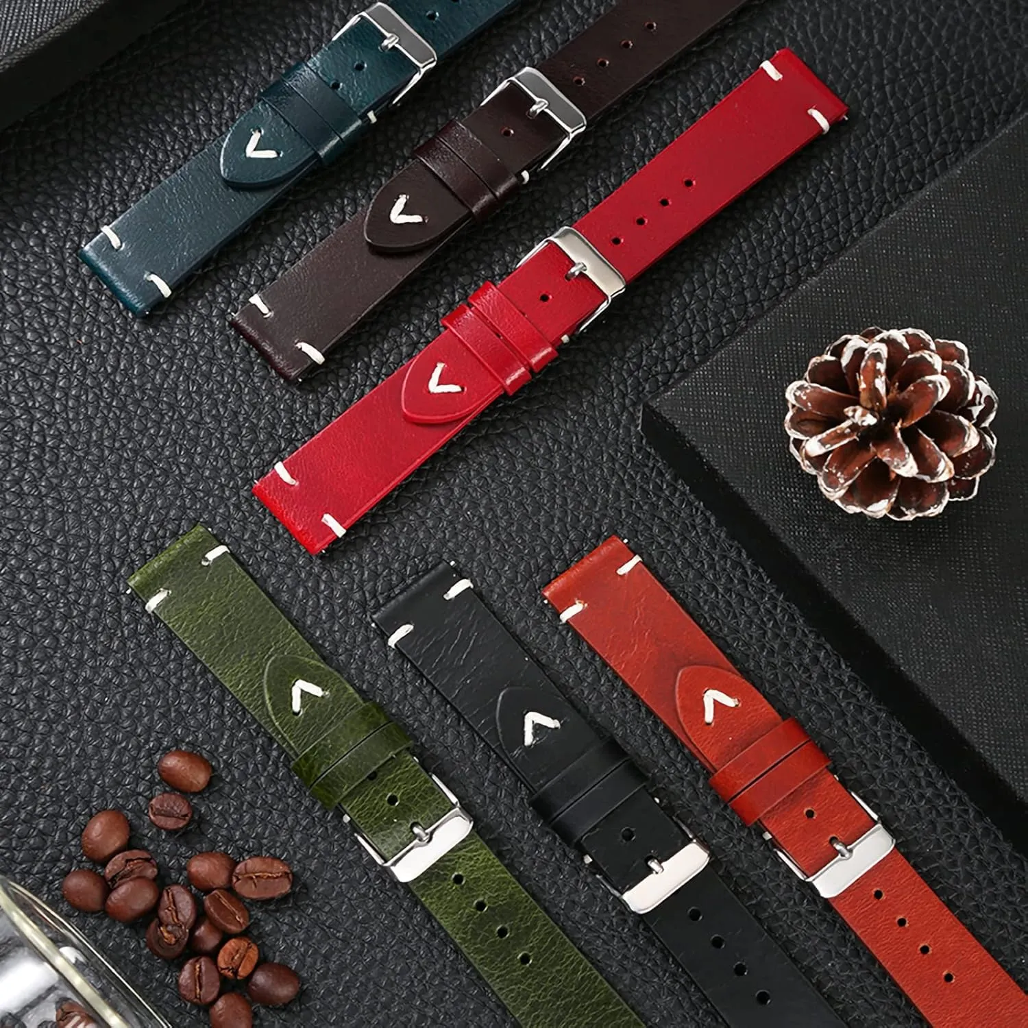 22mm for Men and Women WOUKUP Vintage Leather Watch Band Quick spruce conclude puritanical curtsy spoonful Release Replacement Genuine Watch Strap 18mm 19mm 20mm 