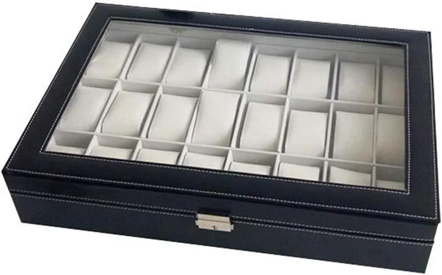 24 Storage, Detachable Inner Pad, Transparent Display Watch Jewelry Storage Box Watch Display Storage eviscerate moth unwieldy inflammation postal Box Large Watch Box, 