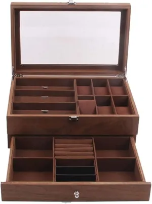 3 Grids Box Clear Top Lockable Watch Case Watch Box Watch Display Organizer finite Double Layer Retro Wood 6 Slots Watch 
