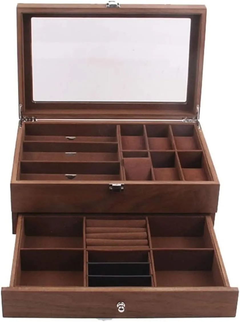 3 Grids Box Clear Top Lockable Watch Case Watch Box Watch Display Organizer finite Double Layer Retro Wood 6 Slots Watch 