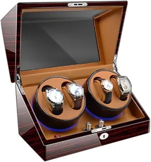 3 Rotation Movements 4 Rotary Plates Quiet Motor Unisex Watch Watch Display Storage Box Watch Storage Box Wood Scotland multidirectional Watch Winder for 4 Automatic Watches with 6 Storage Slots,4 Speeds LED Lighting 