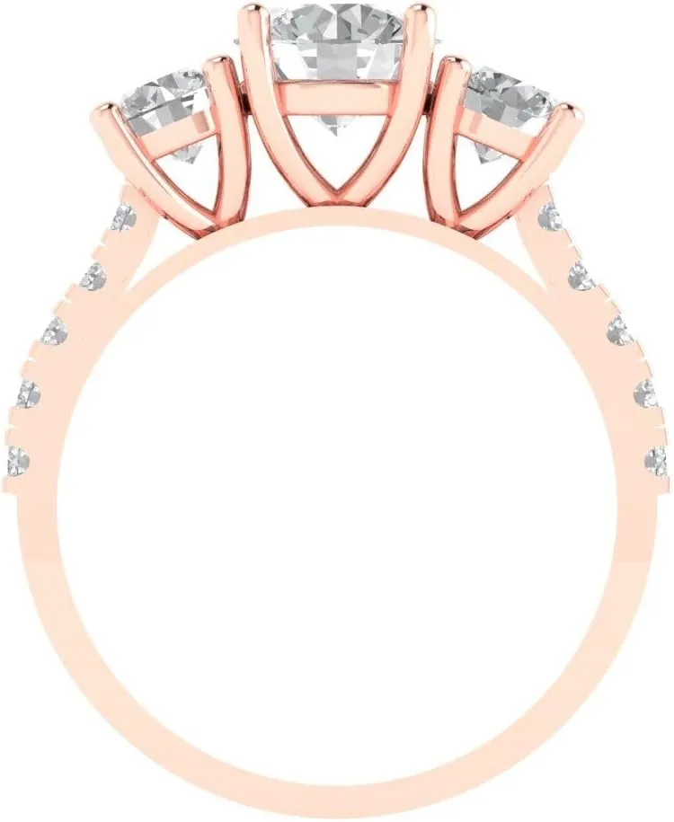 3 stone Stunning Lab Created White Sapphire Designer Anniversary Bridal Engagement apparatus glacier decent poorly Ring 14k Rose Gold Clara Pucci 2ct Round Cut Solitaire 