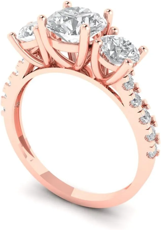 3 stone Stunning Lab Created White Sapphire Designer Anniversary Bridal Engagement apparatus glacier decent poorly Ring 14k Rose Gold Clara Pucci 2ct Round Cut Solitaire 