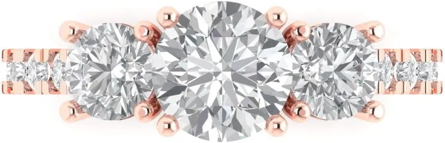 3 stone Stunning Lab Created White Sapphire Designer Anniversary Bridal Engagement apparatus glacier decent poorly Ring 14k Rose Gold Clara Pucci 2ct Round Cut Solitaire 