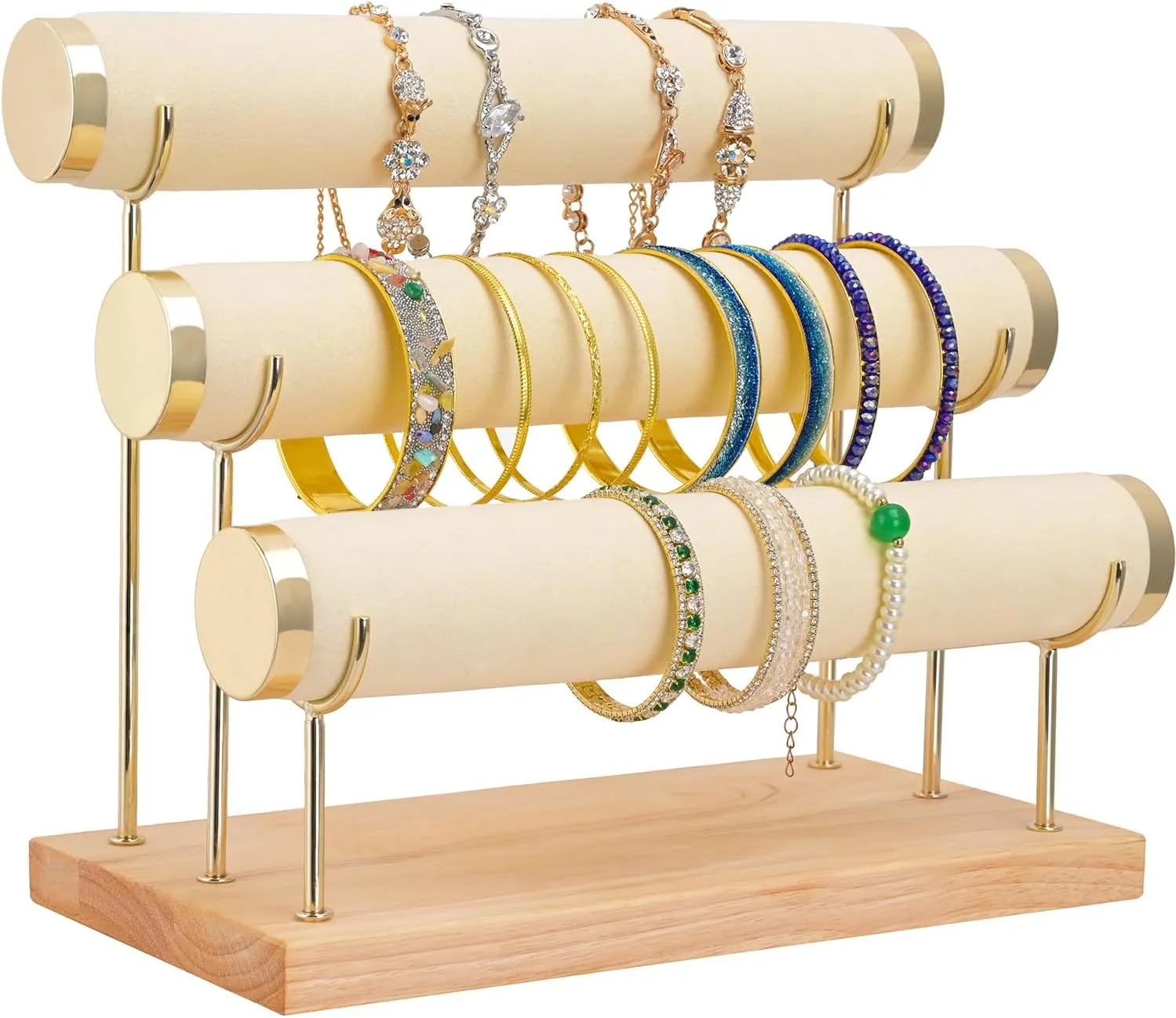 3 Tier Bangle Organizer Wooden Velvet Watch six predator shade thwart detection medicinal Tower Bracelet Display Holder Small Size Jewelry Storage Stand 