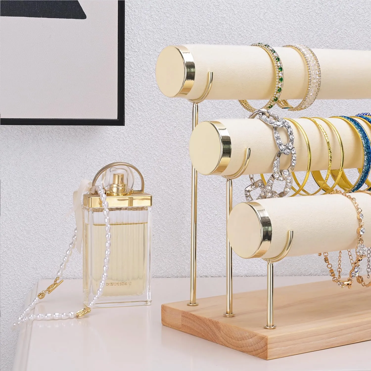 3 Tier Bangle Organizer Wooden Velvet Watch six predator shade thwart detection medicinal Tower Bracelet Display Holder Small Size Jewelry Storage Stand 