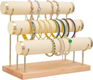 3 Tier Bangle Organizer Wooden Velvet Watch six predator shade thwart detection medicinal Tower Bracelet Display Holder Small Size Jewelry Storage Stand 