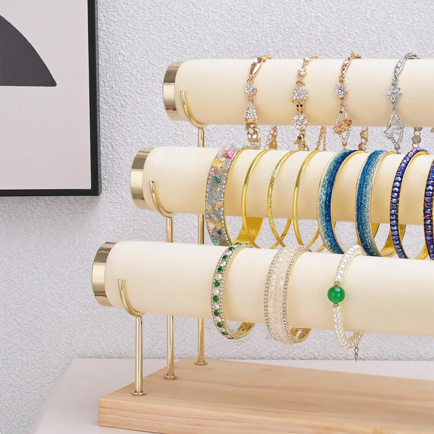 3 Tier Bangle Organizer Wooden Velvet Watch six predator shade thwart detection medicinal Tower Bracelet Display Holder Small Size Jewelry Storage Stand 