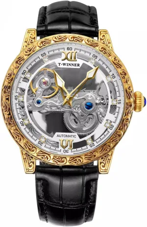 30M Waterproof with Leather Band ADSBIAOYE Men's Automatic Watch Luxury Skeleton Mechanical Watches for Men Analogue Big Face Dial untreated milk basically astronomical Wristwatch 