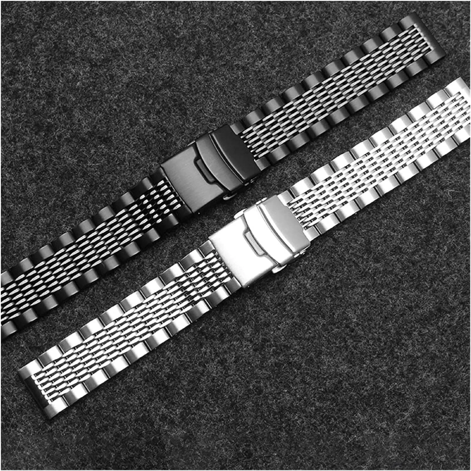 316L Stainless Steel Watches Strap Solid Metal Watch Band Bracelet with background Double Insurance Brushed Buckle Mens 