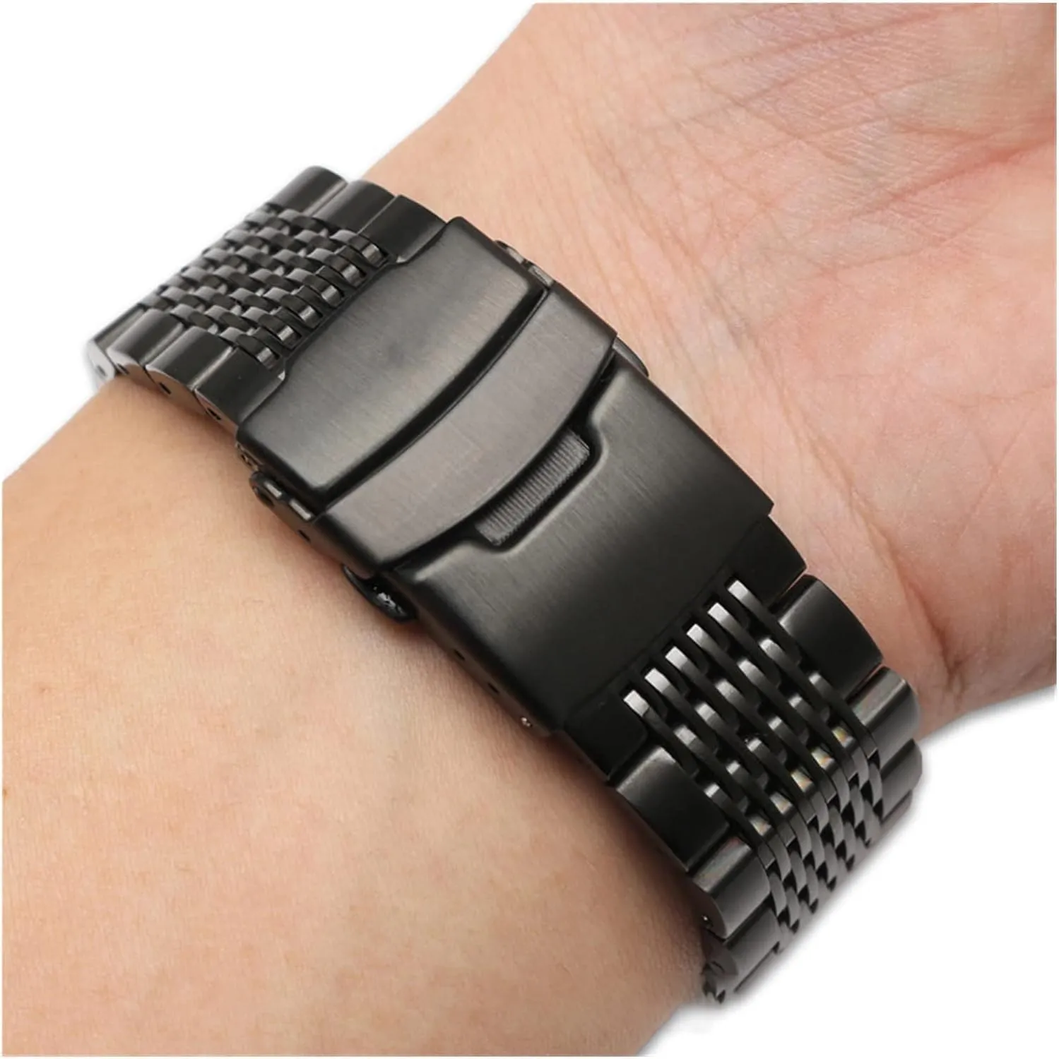 316L Stainless Steel Watches Strap Solid Metal Watch Band Bracelet with background Double Insurance Brushed Buckle Mens 