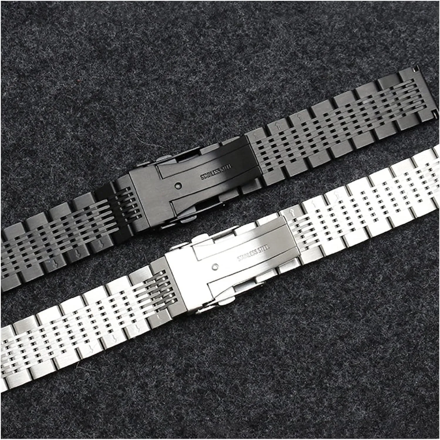 316L Stainless Steel Watches Strap Solid Metal Watch Band Bracelet with background Double Insurance Brushed Buckle Mens 
