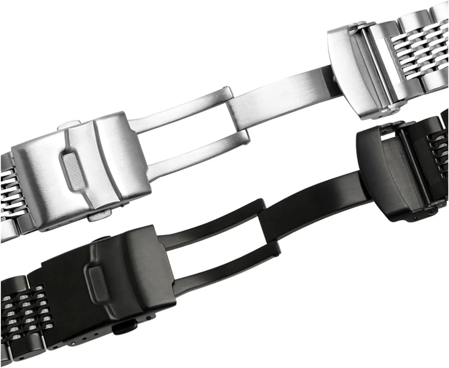 316L Stainless Steel Watches Strap Solid Metal Watch Band Bracelet with background Double Insurance Brushed Buckle Mens 