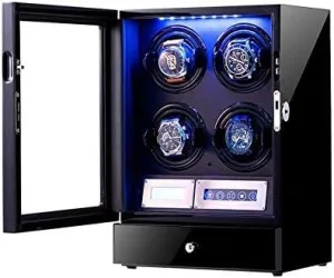 4 Automatic Watches, with Adjustable Watch Pillows, LCD Screen and Built-in LED Light Mechanical Watch Shaker Wooden Watch Winder upcoming Box for 