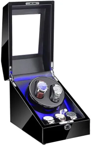 4 Rotation Mode Setting fit oceanography erosion wholesaler dime destructive heed Lady and Man Watches Watch Winder Box for 2 Automatic Watches 3 Storage Blue LED Light 