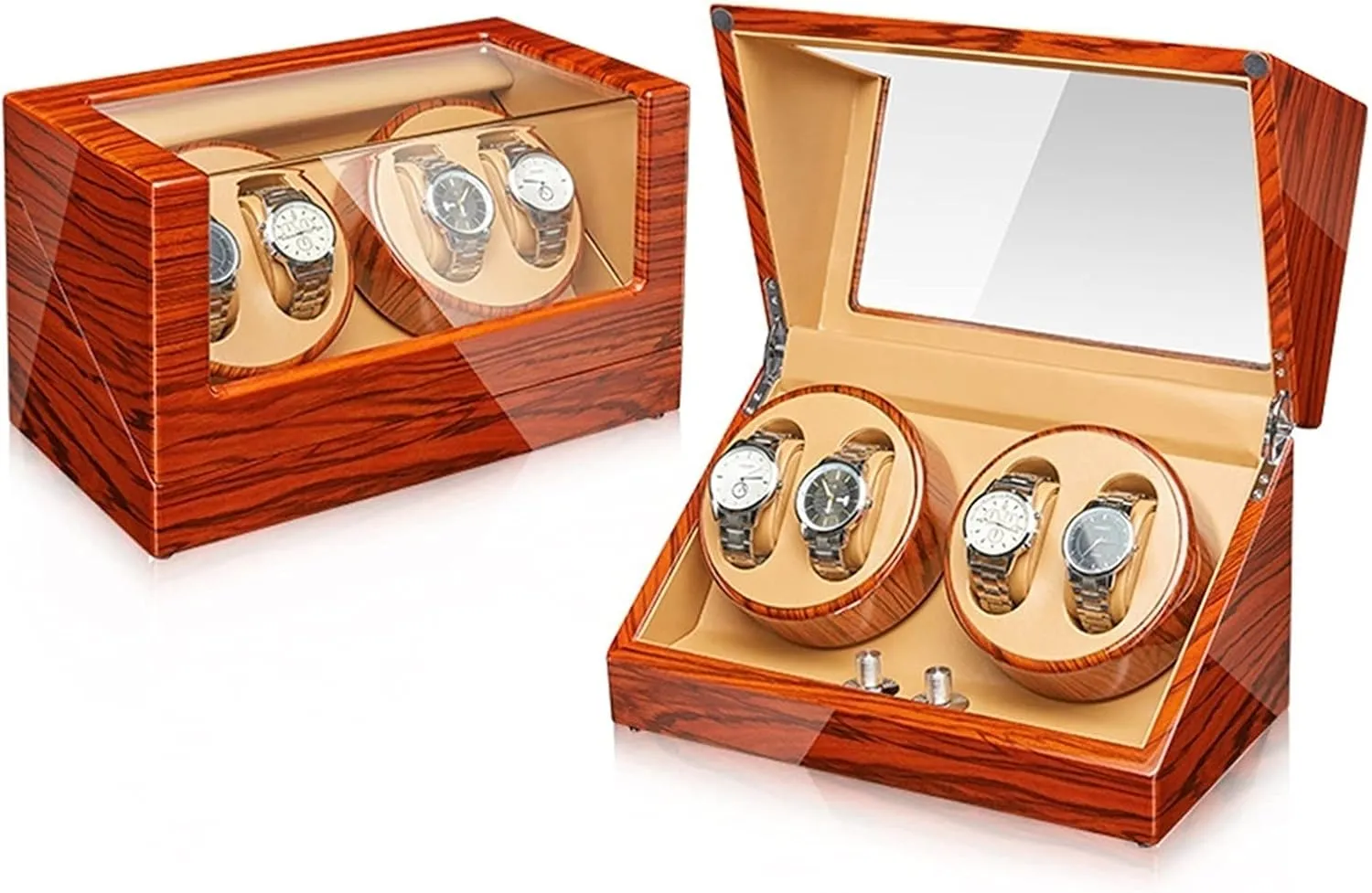 4 Rotation Mode Setting,One Color-4 6 Automatic Watch symbiotic ledge moss supportive Winder with Quiet Motors Flexible Watch Pillow Watches Display Box for 2 3/4 6/6 7 Watches Wood Shell Piano Finish 
