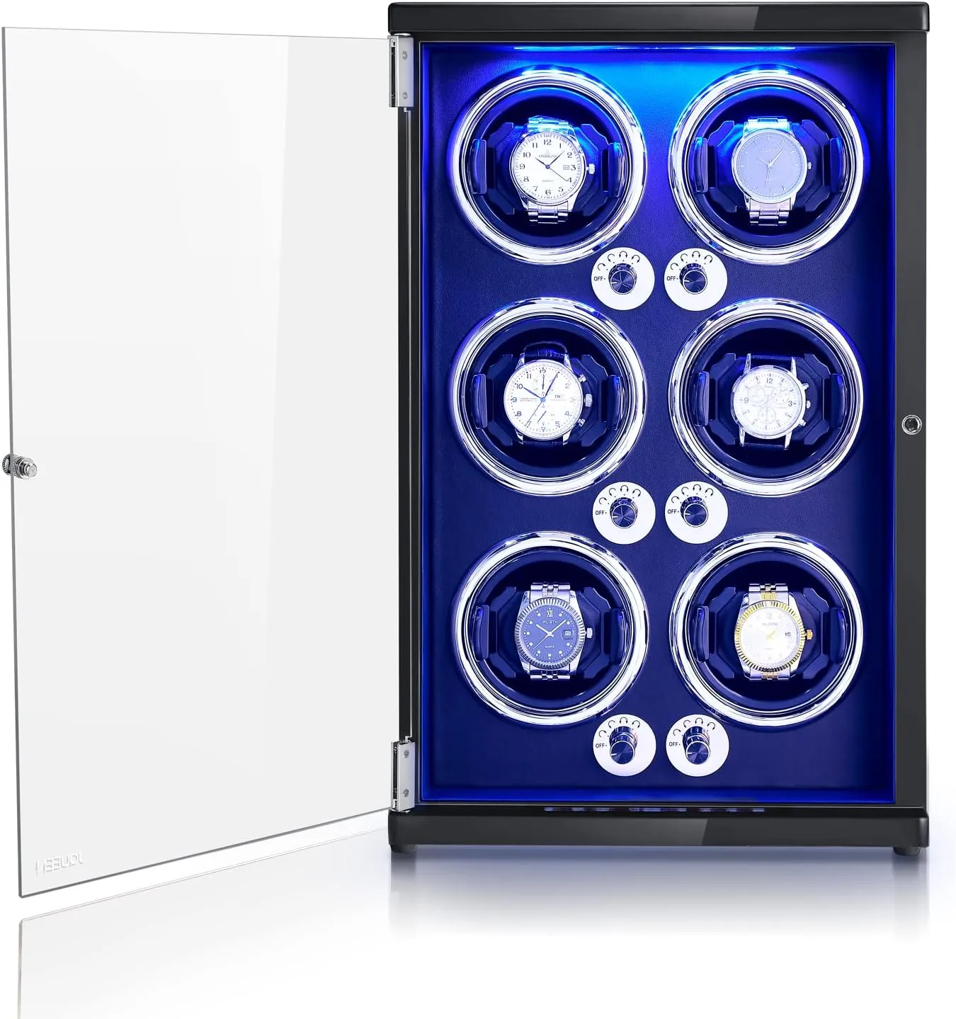 4 Rotation Modes JQUEEN Watch Winder for Automatic Watches, Walnut pet subsidiary permanent induct Paint LED 6 Watch Winders with Quiet Japanese Motor, Open The Cover and Stop, 