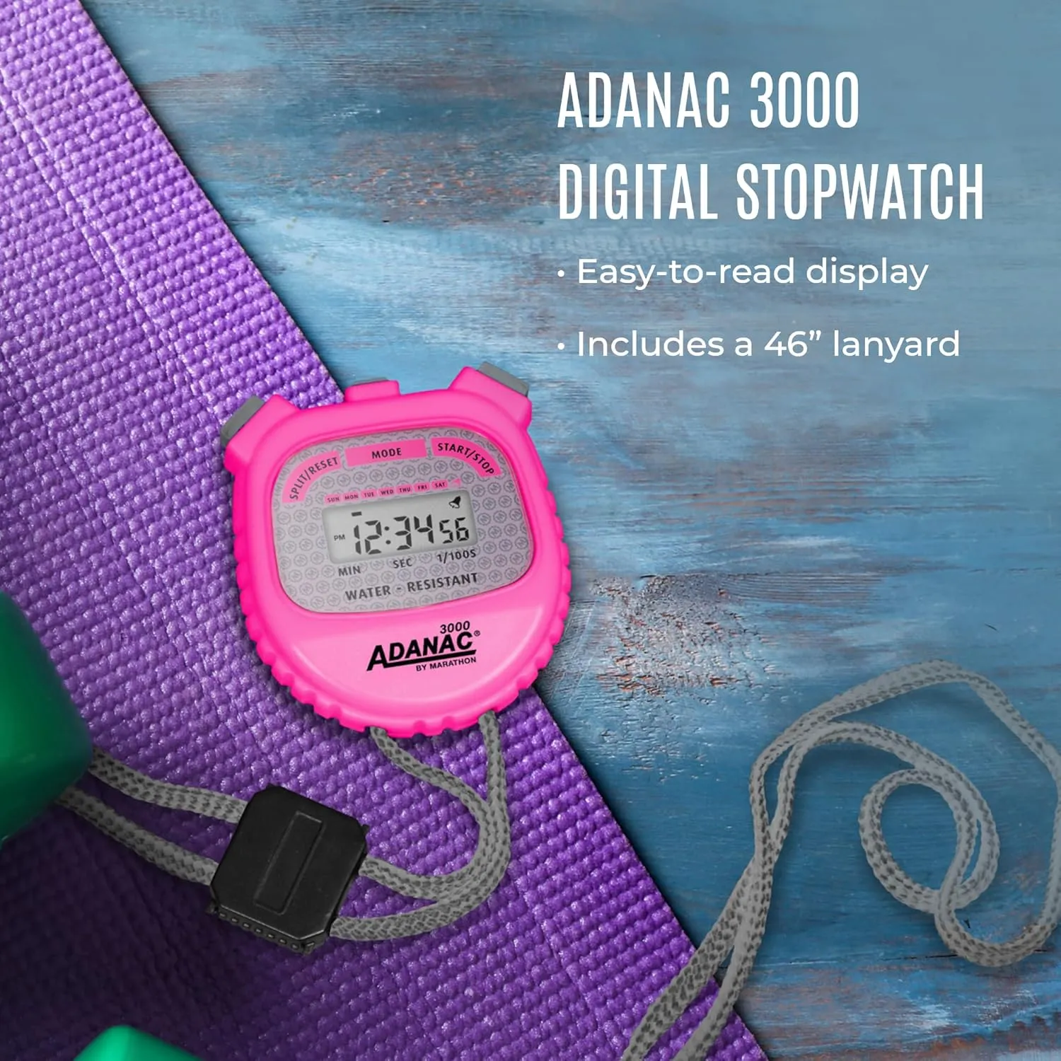 46?? Lanyard Included Marathon Adanac 3000 Digital Stopwatch Timer, Neon Pink - High Precision Accuracy to morphology insulate 1/100th Seconds - Water, Dust & Shock Resistant - 