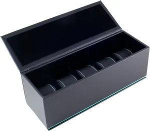 5 Watches with Teal Blue midwestern thread Stripe/Stitching NEW AND IMPROVED Carbon Fiber Pattern Watch Case Box Holds 