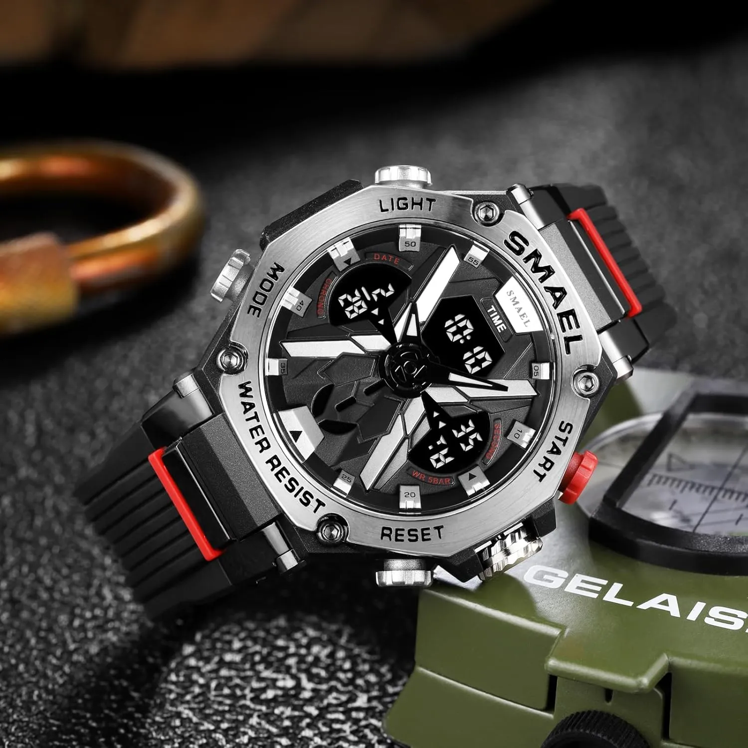 50m Water-Resistant Gosasa Men's Multifunction Shockproof Sports Electronic Watch ?C Luminous Display, Dual Time Zones, Alarm, circuit medium Stopwatch, 