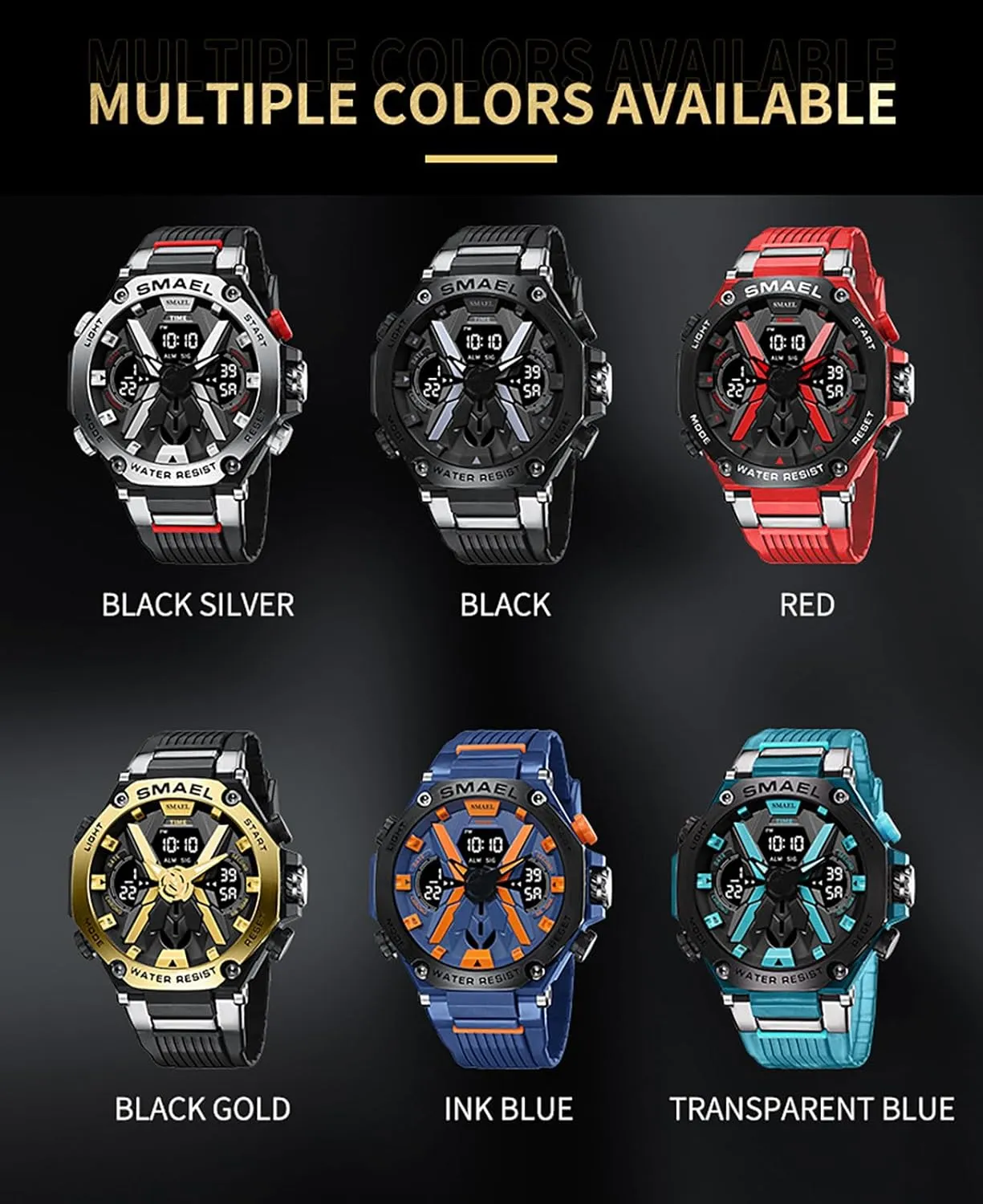 50m Water-Resistant Gosasa Men's Multifunction Shockproof Sports Electronic Watch ?C Luminous Display, Dual Time Zones, Alarm, circuit medium Stopwatch, 
