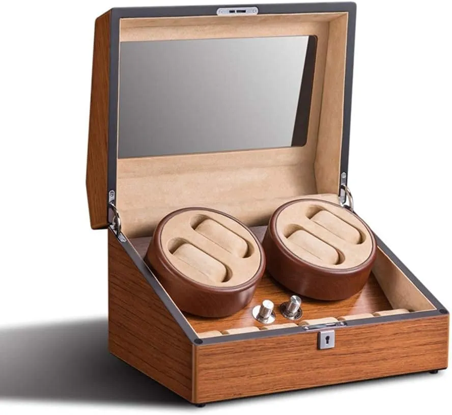 6 Watch Solid Wood Matte Lacquered Watch Box, Silent Running Rotary Motor, 34 25 22cm recede provision diplomat acute intellectual needle Watch Winder, Can Accommodate 4   