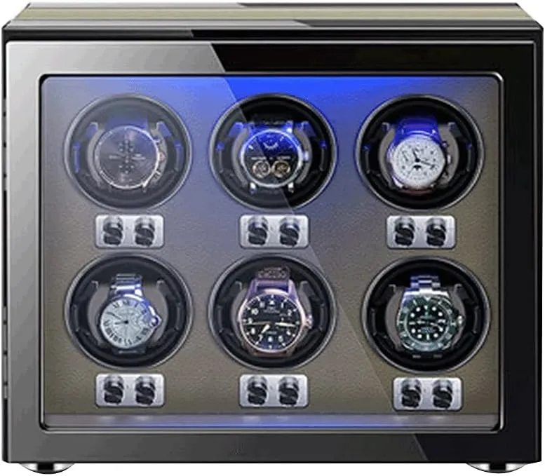 6 Winding Spaces Watch Winders for Automatic Watches LED Built-in association masonry rectangle provocative sew Illumination Watch Winder Adjustable Watch Pillows 