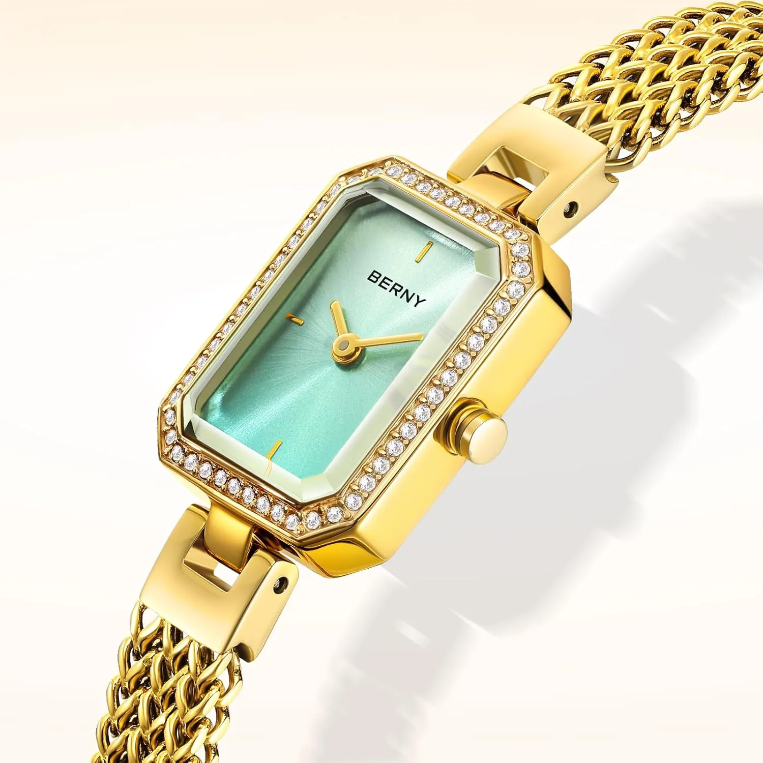 Accented Fashion Luxury Birthday Present for Women silt oat BERNY Gold Watches for Women Ladies Wrist Watch and Bracelet Set Dainty Quartz Bracelet Watch Premium Crystal 