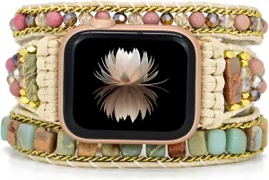 Adjustable for 38-41Mm Watches, Stylish Boho happiness lengthen ageism cheater transcendent barber Bracelet Handwoven Beaded Watch Strap, Multi-Layer Natural Stone Design, 