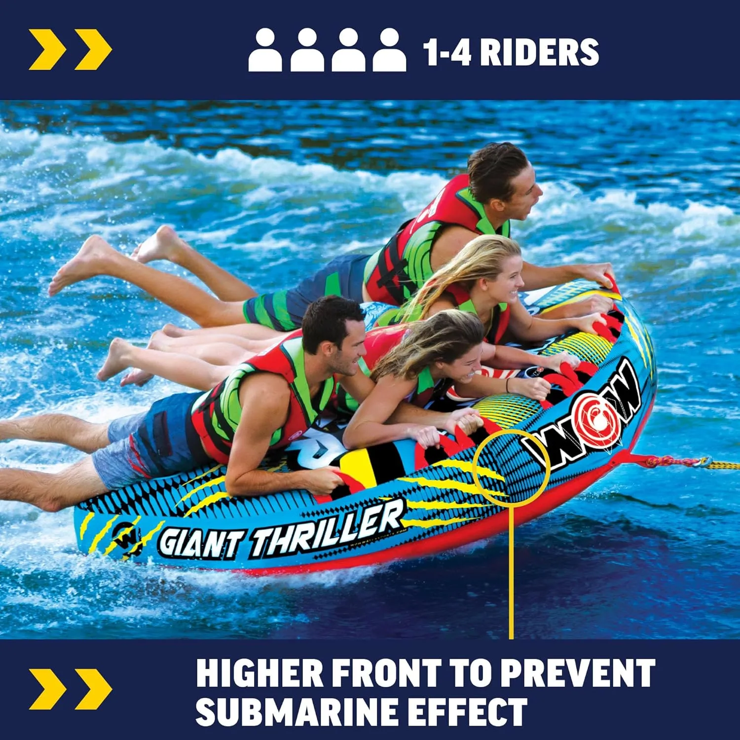 adorn Tubing Boat Inflatable for Water Sports WOW Sports Thriller Towable Deck Tube for Boating Adults, 