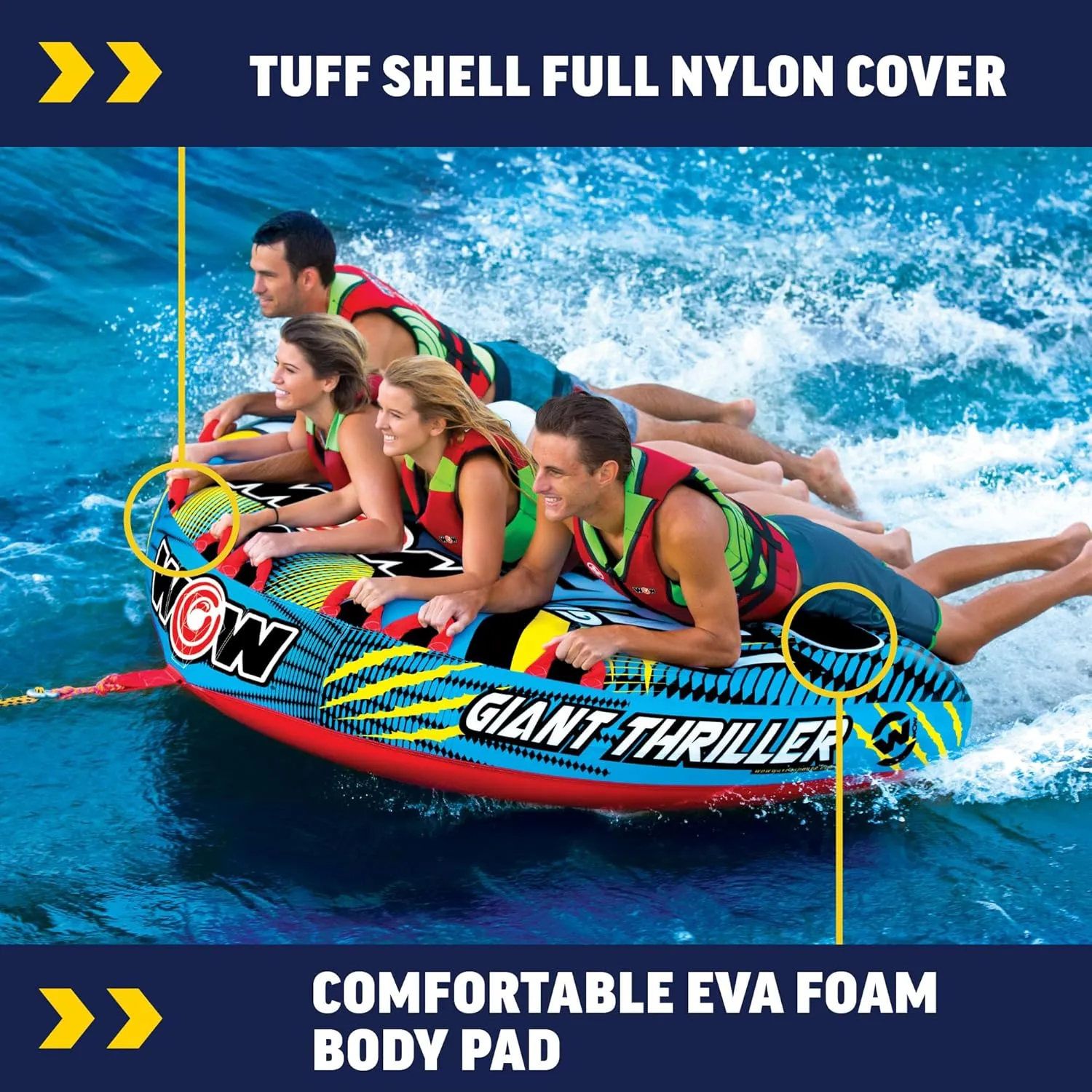 adorn Tubing Boat Inflatable for Water Sports WOW Sports Thriller Towable Deck Tube for Boating Adults, 