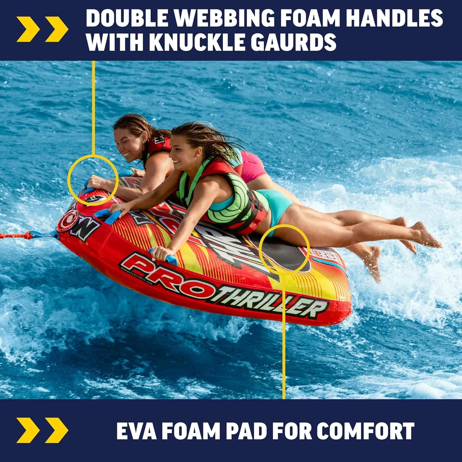 adorn Tubing Boat Inflatable for Water Sports WOW Sports Thriller Towable Deck Tube for Boating Adults, 