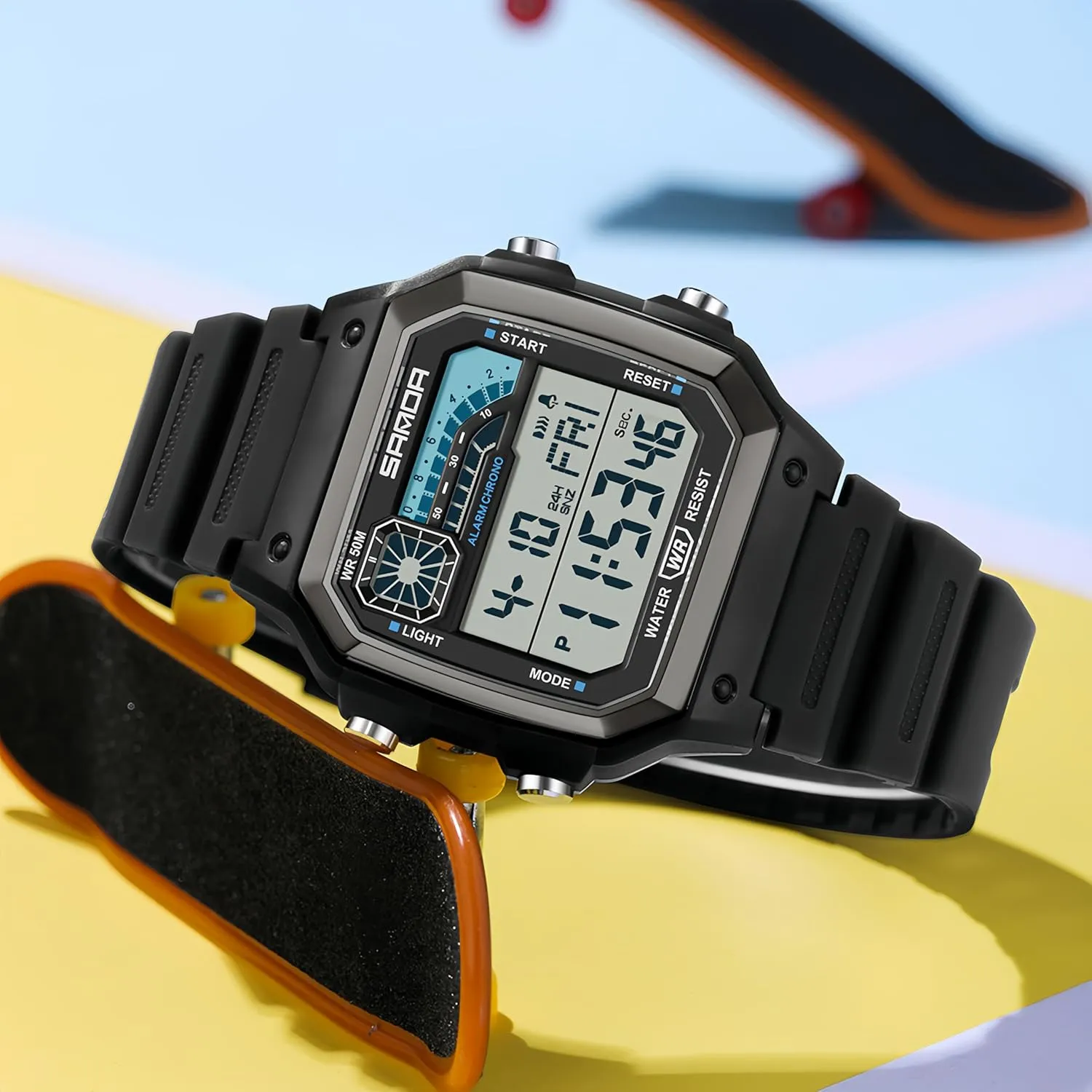 Alarm Clock Chrono LED Digital Double Time Watch Gosasa Square Men's Outdoor Digital Watch Men's Multifunction Waterproof Shockproof interface Sports Watches 