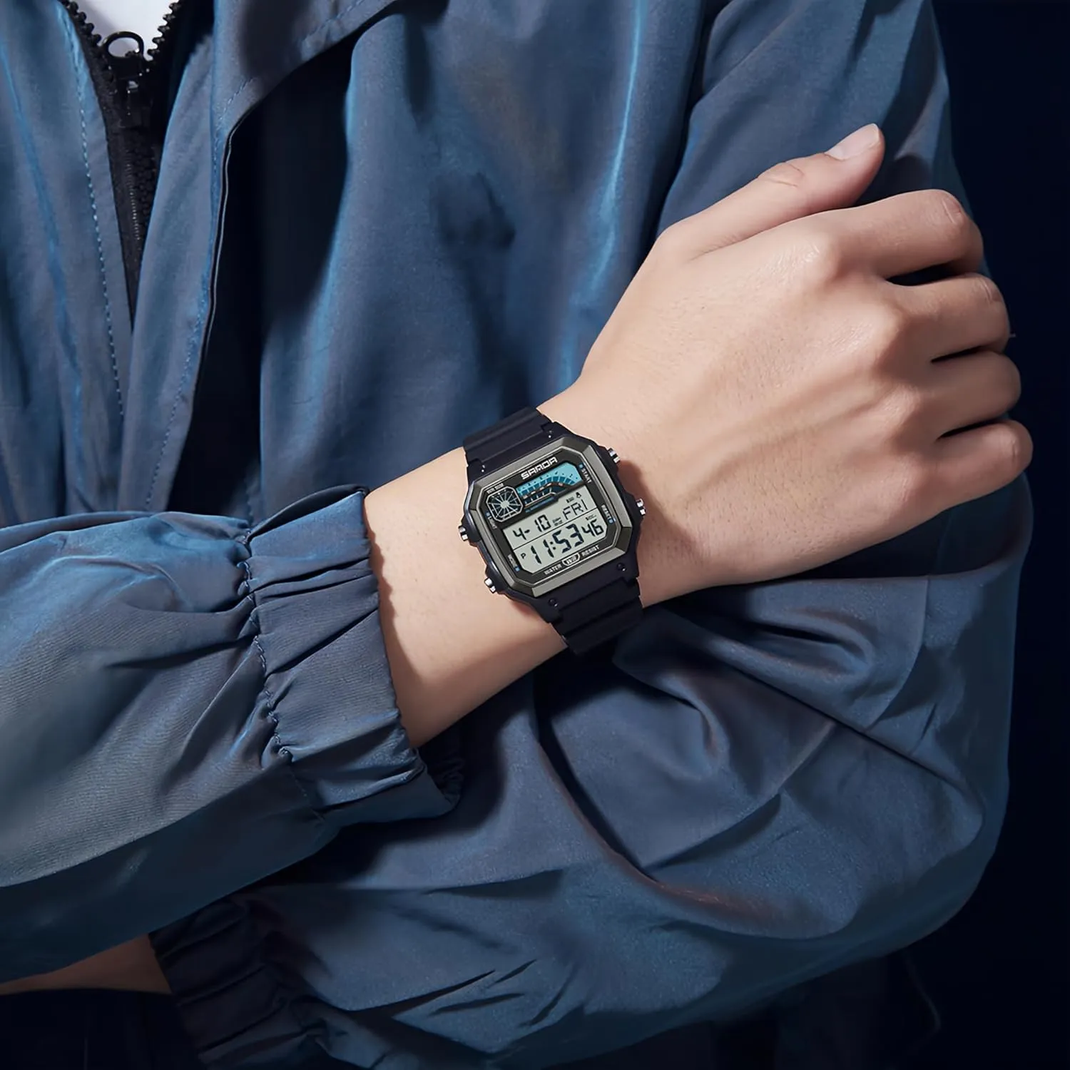 Alarm Clock Chrono LED Digital Double Time Watch Gosasa Square Men's Outdoor Digital Watch Men's Multifunction Waterproof Shockproof interface Sports Watches 