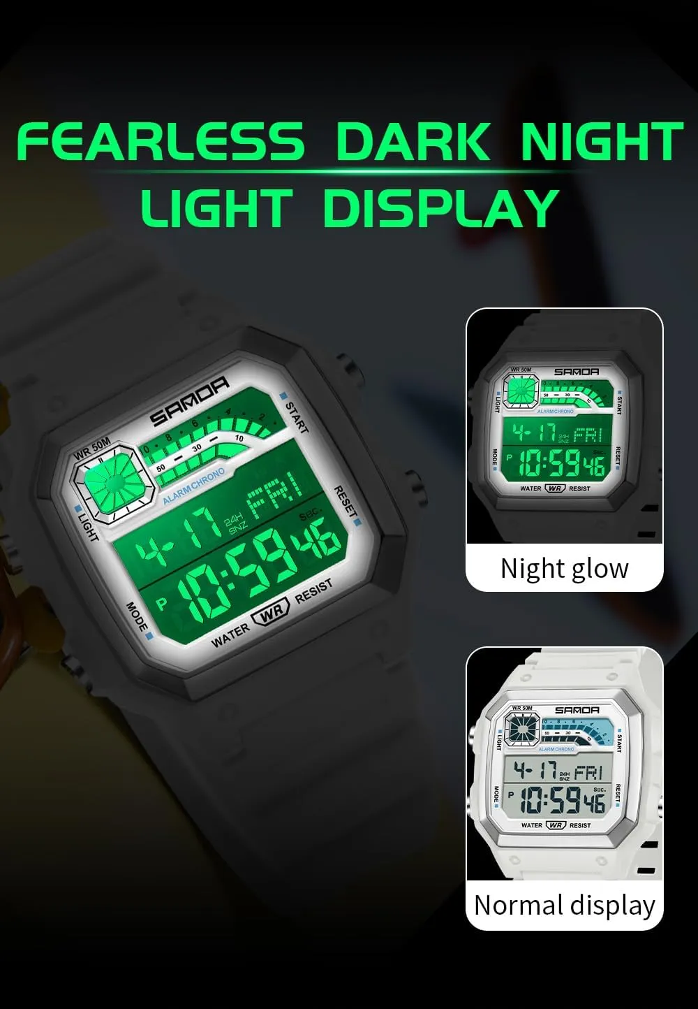 Alarm Clock Chrono LED Digital Double Time Watch Gosasa Square Men's Outdoor Digital Watch Men's Multifunction Waterproof Shockproof interface Sports Watches 