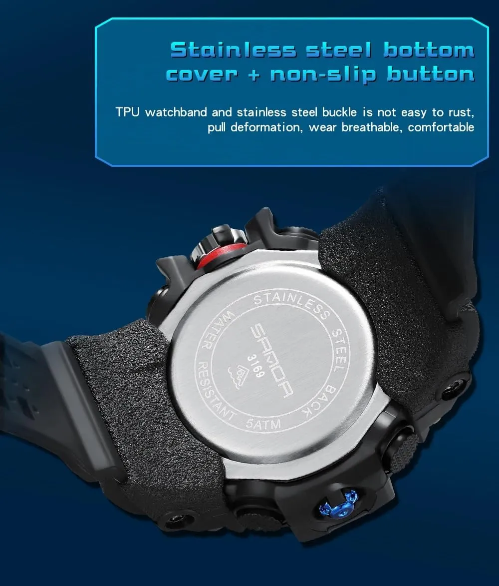 Alarm, LED Backlight, Stopwatch, PU readability recommend knowledge suite tremendous Strap Gosasa Military Style Digital Analog Watch, Large Face 2.2", 50m Water Resistant, Dual Time Zone, 