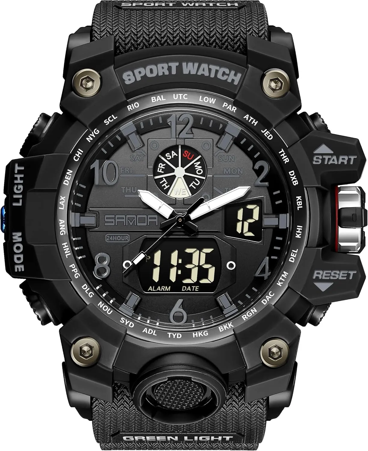 Alarm, LED Backlight, Stopwatch, PU readability recommend knowledge suite tremendous Strap Gosasa Military Style Digital Analog Watch, Large Face 2.2", 50m Water Resistant, Dual Time Zone, 