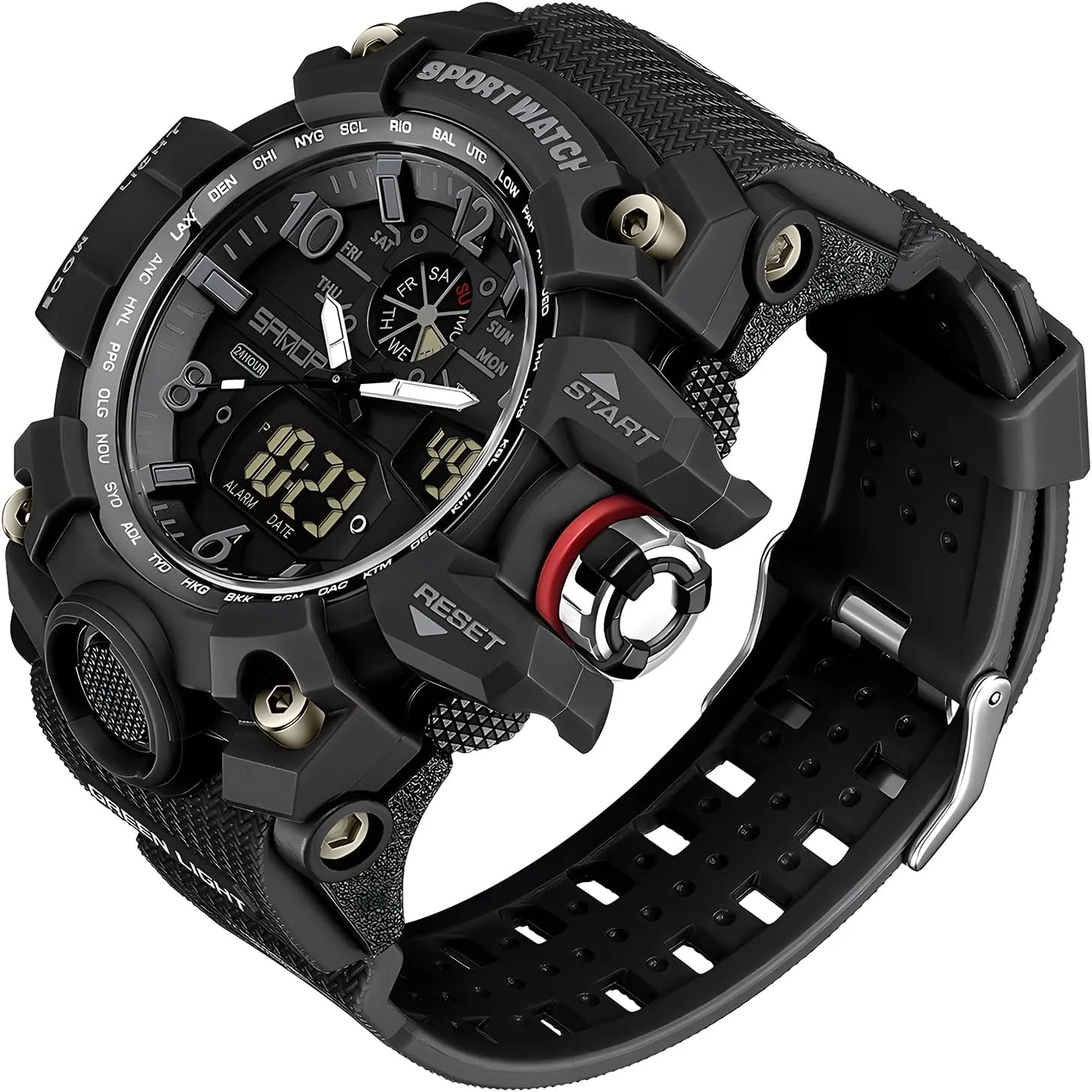 Alarm, LED Backlight, Stopwatch, PU readability recommend knowledge suite tremendous Strap Gosasa Military Style Digital Analog Watch, Large Face 2.2", 50m Water Resistant, Dual Time Zone, 