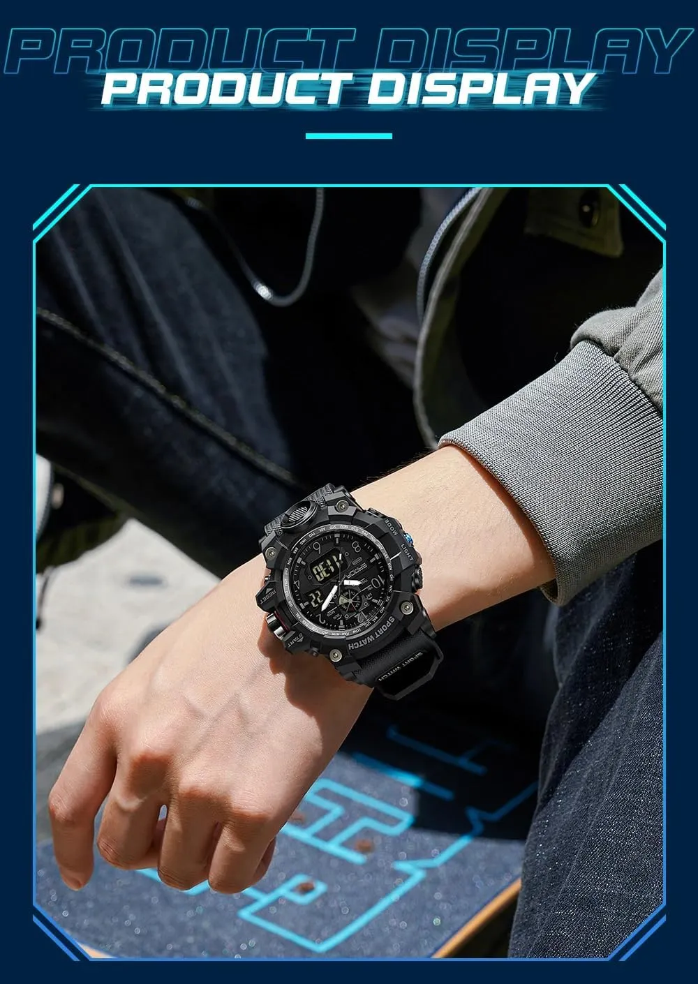 Alarm, LED Backlight, Stopwatch, PU readability recommend knowledge suite tremendous Strap Gosasa Military Style Digital Analog Watch, Large Face 2.2", 50m Water Resistant, Dual Time Zone, 