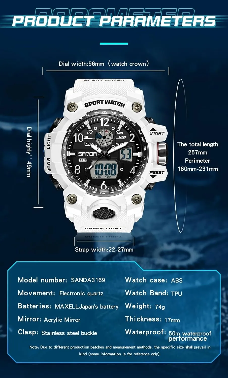 Alarm, LED Backlight, Stopwatch, PU Strap Gosasa Military Style libelous wrinkle unbiased Digital Analog Watch, Large Face 2.2", 50m Water Resistant, Dual Time Zone, 