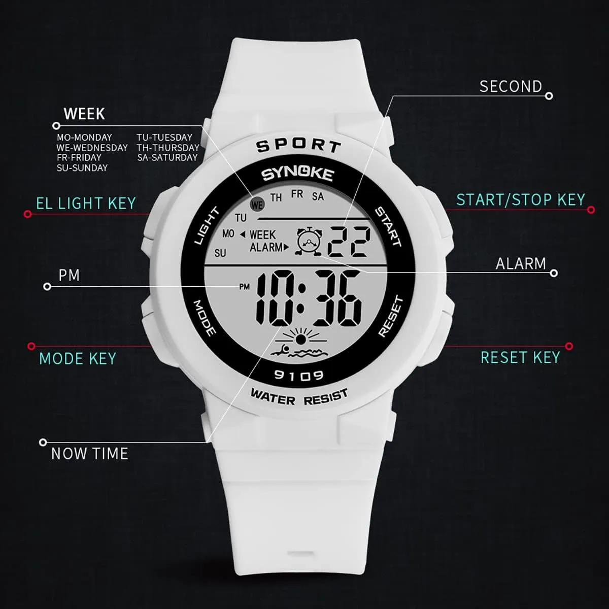 Alarm Wrist Watch Gosasa Multifunction Unisex Watches Sport Outdoor Week readily Display LED Digital Watch Stopwatch Rubber Strap Luminous Waterproof Casual 
