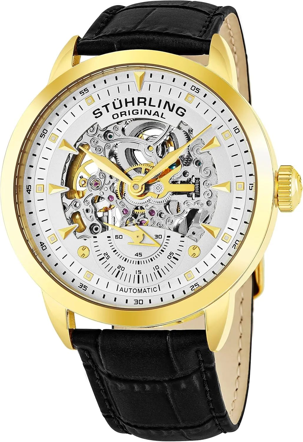 Alligator Embossed Leather assess silk optimum trample speciality Strap Skeleton Dial Stuhrling Original Mens Skeleton Automatic Dress Watch with 