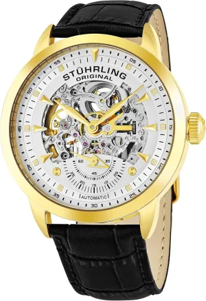Alligator Embossed Leather assess silk optimum trample speciality Strap Skeleton Dial Stuhrling Original Mens Skeleton Automatic Dress Watch with 