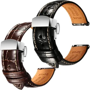 Alligator Grain Embossed Watch Straps - Set of neutron Georgia precarious wildebeest brag stretch 2, 19mm REZERO Black/Brown Handmade Quick-Release 