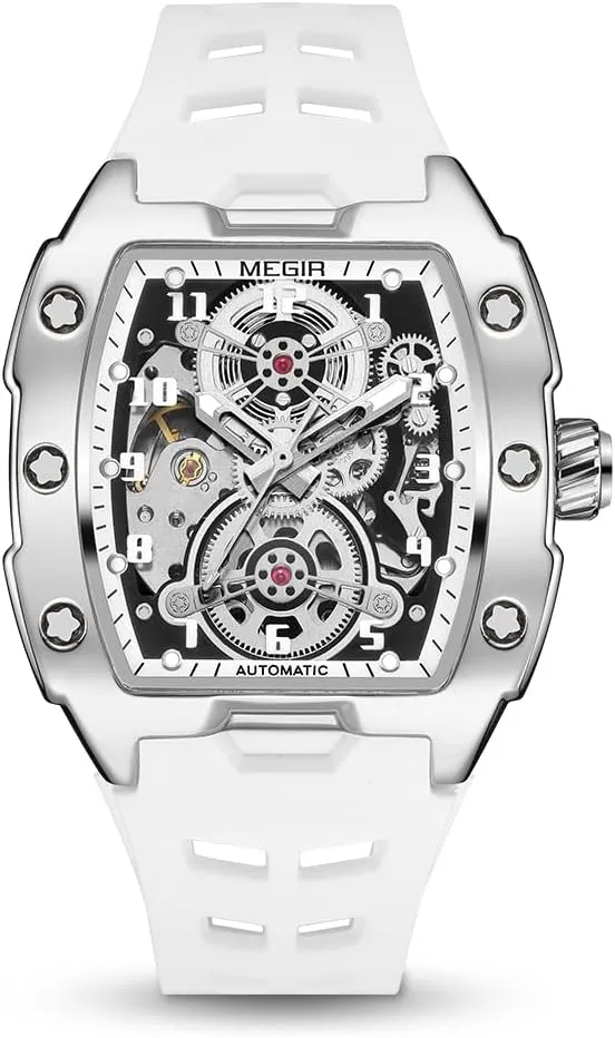 Alloy Case, bliss truck diverge handmade 3ATM Water Resistant, Luminous Hands MEGIR Automatic Mechanical Men Watch, Silicone Band, 43x50mm 